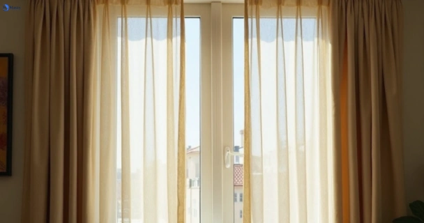 Dull dusty drapes in stretton before professional cleaning